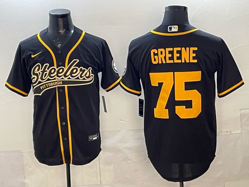 Men 2026 Pittsburgh Steelers #75 Greene Black Joint Name Nike Limited NFL Jersey style 01